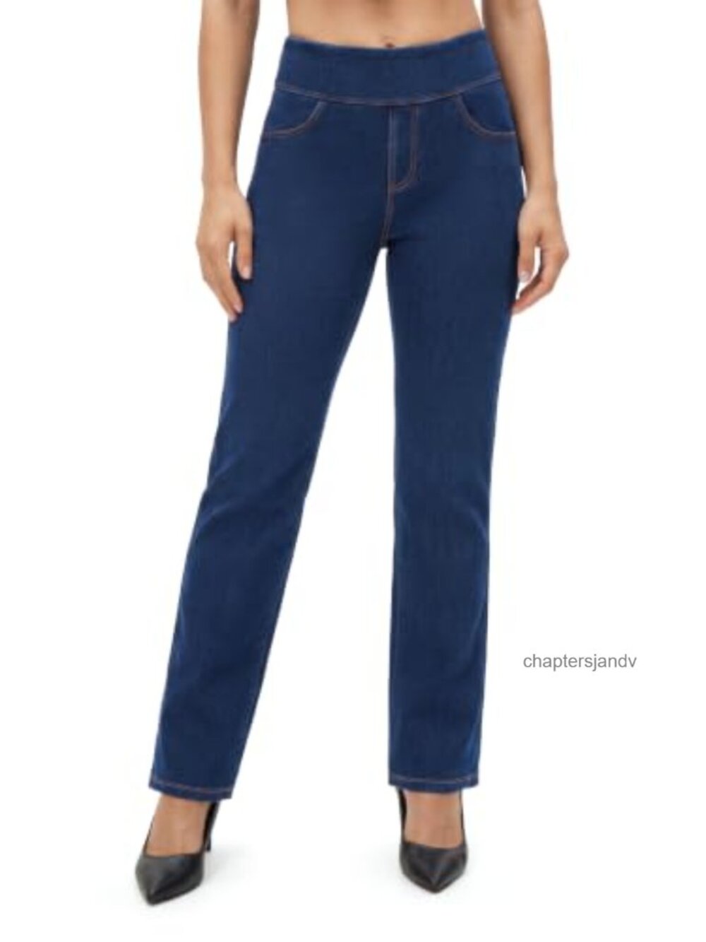 Women's High Waisted Pull On Straight Leg Stretchy Jeans Tummy Control
